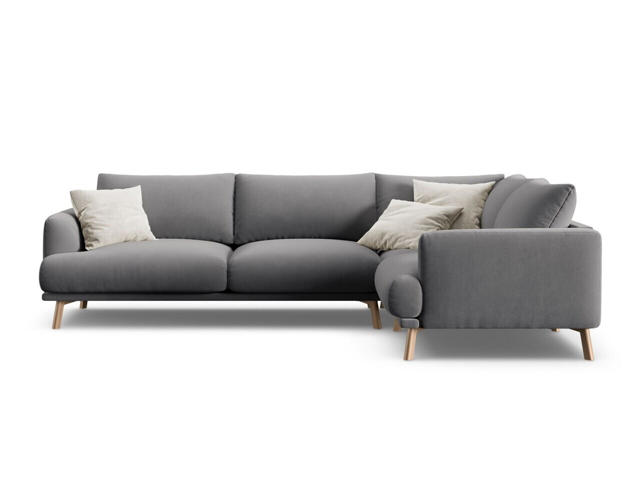 Coltar dreapta 4 locuri, Naomi, Micadoni Home, 280x195x75 cm, catifea, gri