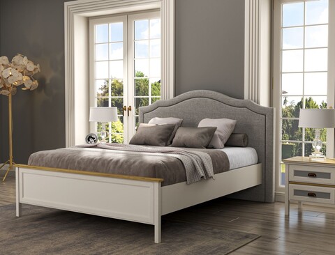 Pat dublu, Hanah Home, FRN-21019, 186.8x127.2x215.1 cm, PAL, Crem / Stejar / Gri