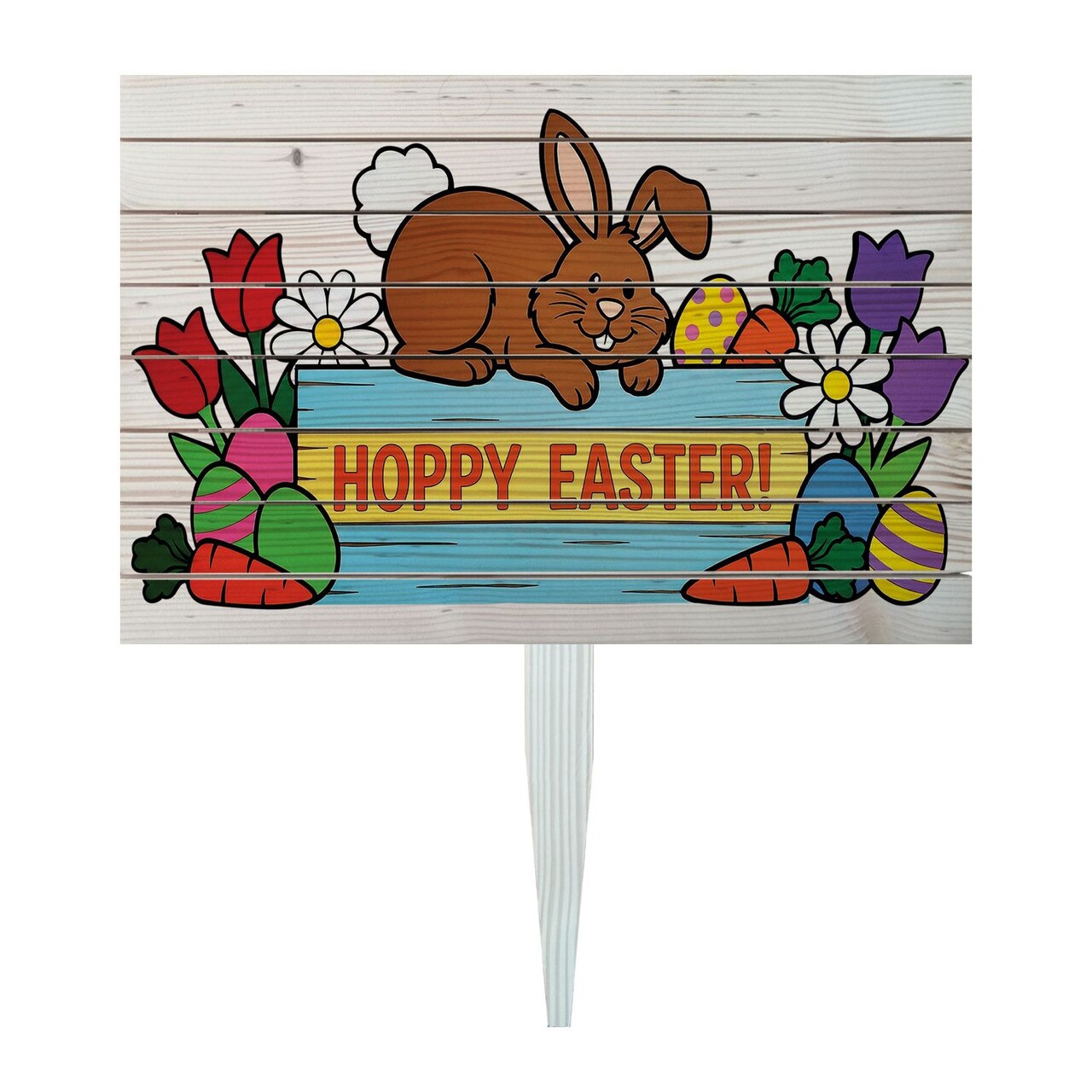 Semn de curte, Bunny Topping Easter, 58x38 cm, Multicolor - imagine 3