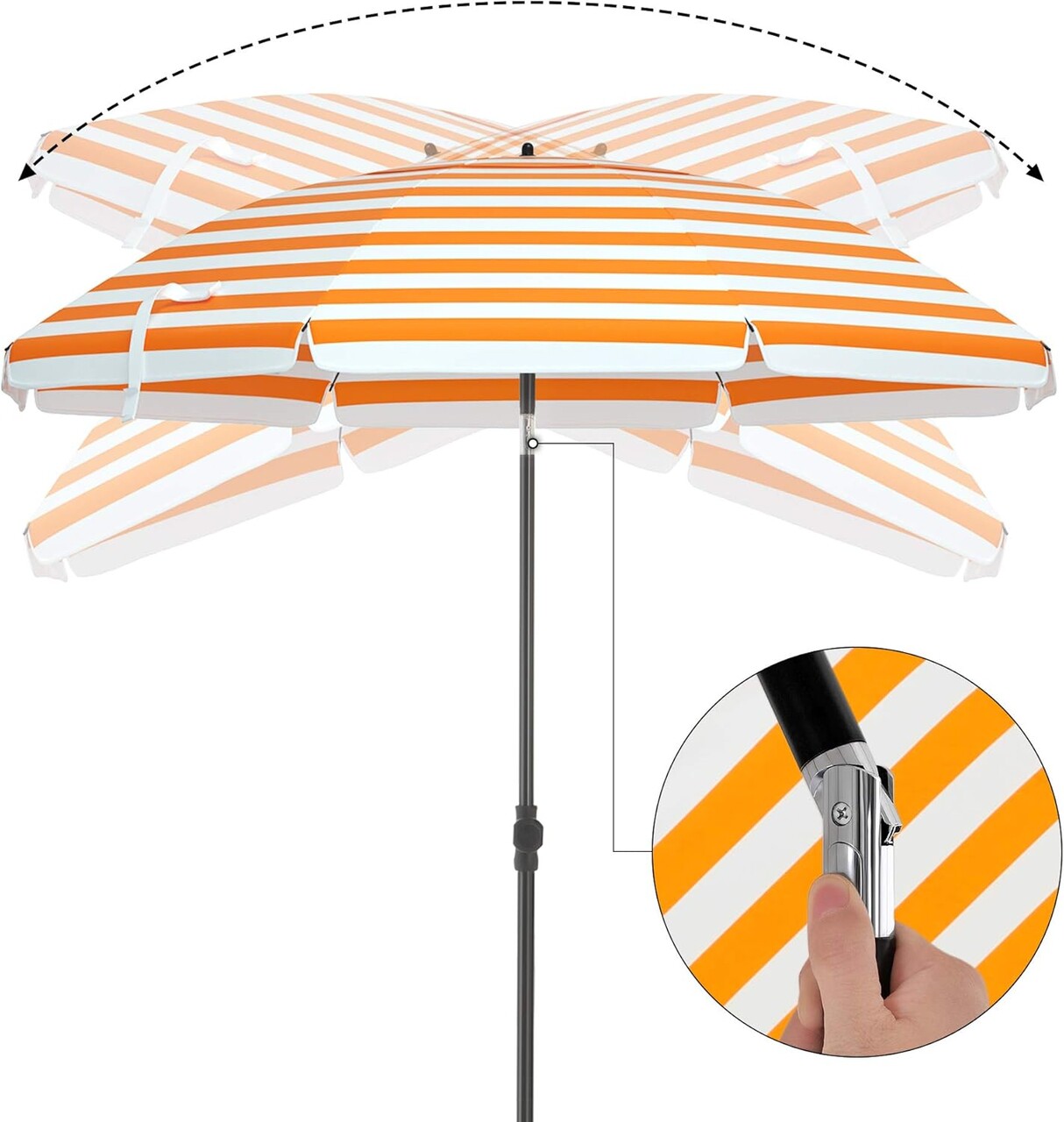 Umbrela pentru gradina, piscina, balcon sau terasa, Songmics, 160 cm, protectie UV 50+, geanta de transport, portocaliu/alb - view 4