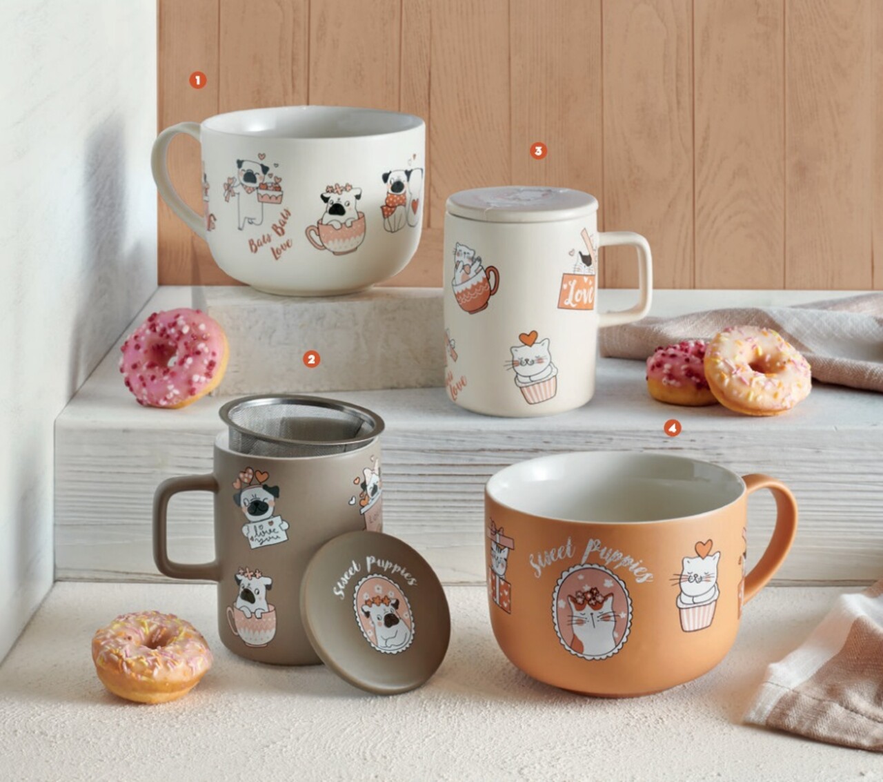 Cana mic dejun, Cats, Brandani, 12.5x9 cm, portelan New Bone China