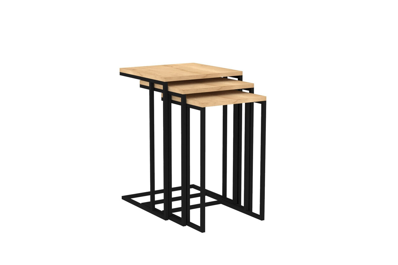 Set masute 3 piese, Puqa Design, Roma, PAL, Safir / Negru - 2 | YEO