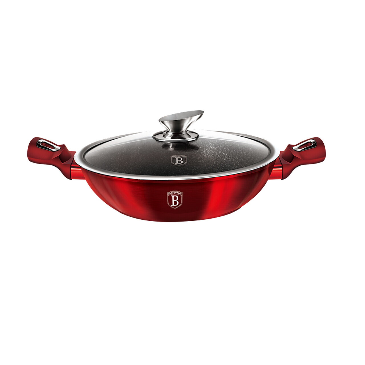 Tigaie Wok cu capac Berlinger Haus, Burgundy, 30 cm, aluminiu forjat, rosu - imagine 2