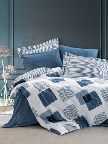 Lenjerie de pat dubla, Solito - Indigo Blue, Cotton Box, Bumbac Ranforce
