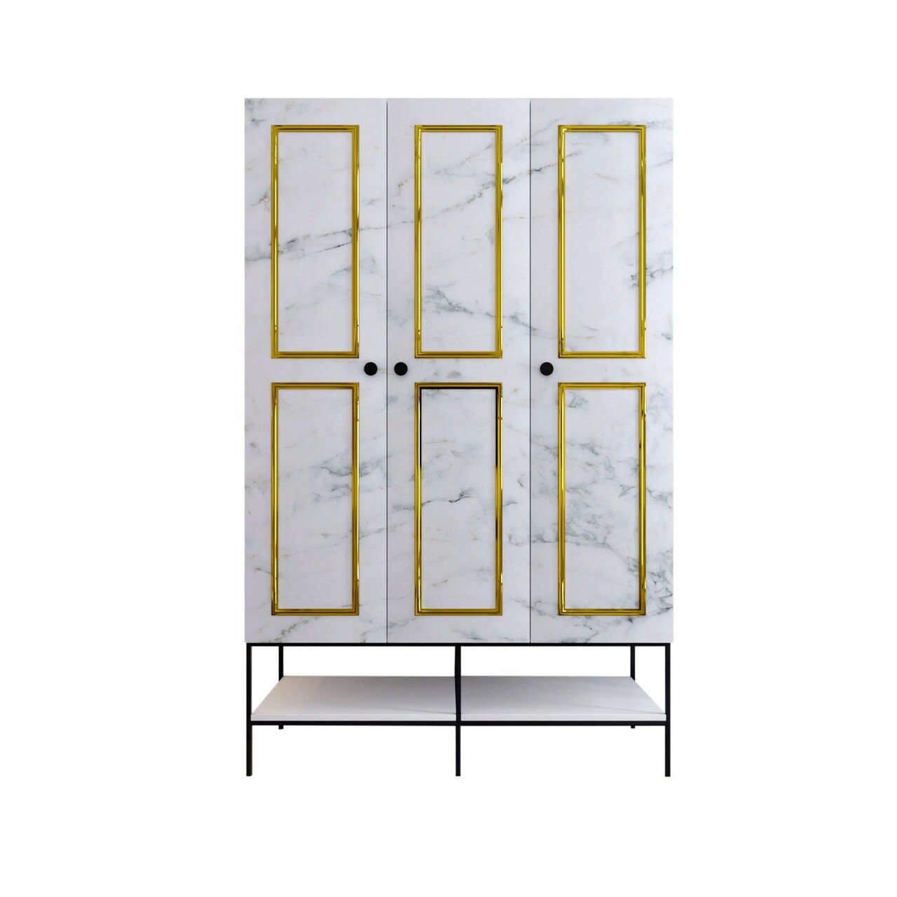 Dulap pentru haine, Comforty, Martin 3, 126x200x50 cm, Alb / Negru / Auriu
