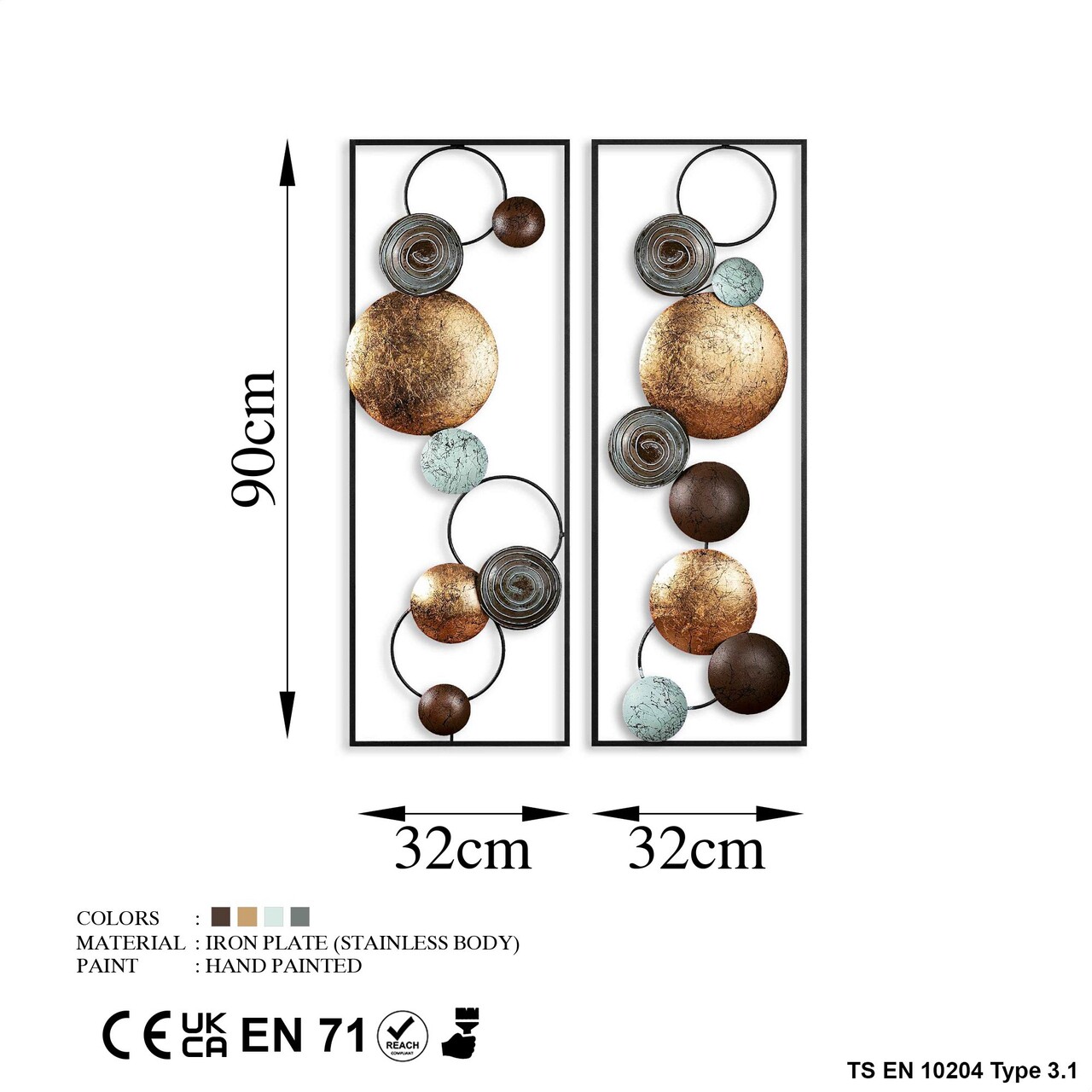 Decoratiune de perete, Textured, Lățime: 32 cm Înălțime: 92 cm Adâncime: 4 cm (2 bucăți), Multicolor - imagine 7