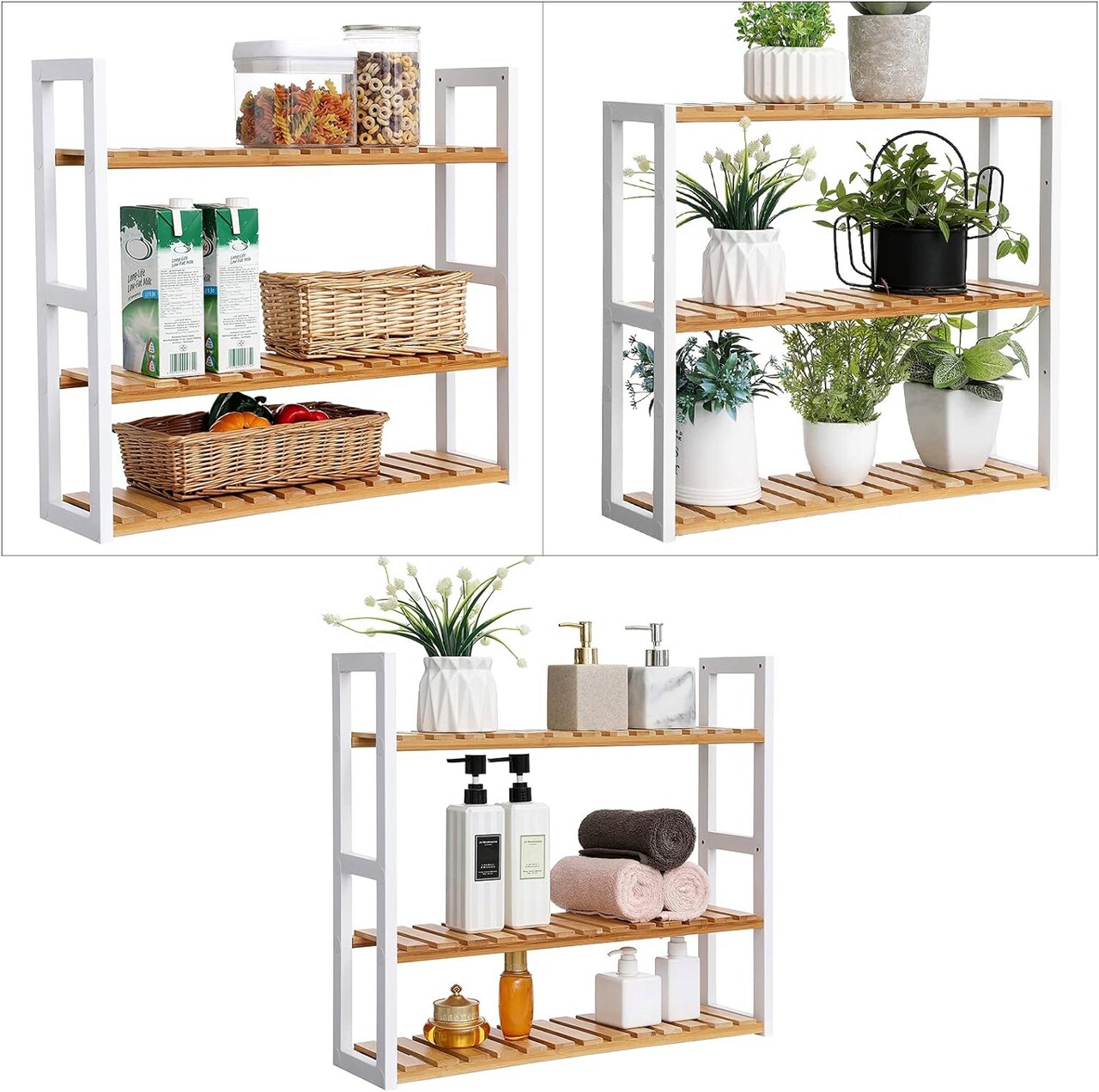 Raft de depozitare multifunctional Songmics, 60x15x55 cm, bambus, alb/natural - 2 | YEO