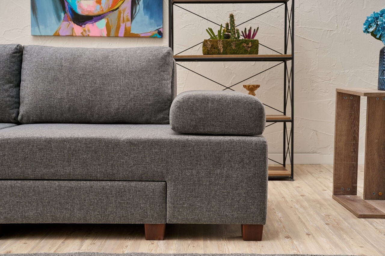 Canapea extensibila cu 3 locuri, Balcab Home, 825BLC4310, Lemn, Gri - 2 | YEO
