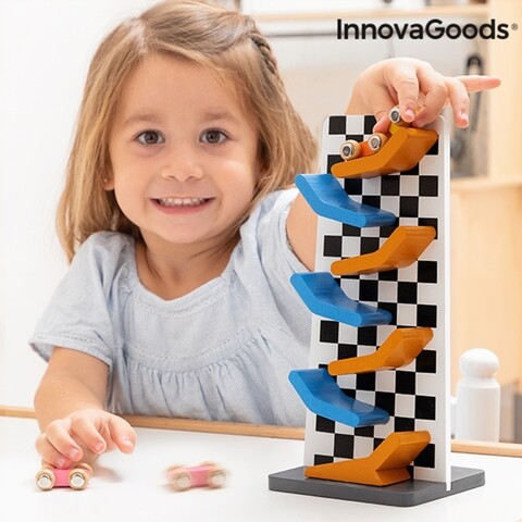 Pista din lemn cu rampe pentru masini wimai innovagoods 4 piese