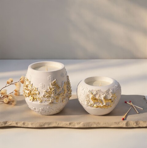 Set 2 lumanari, Yılbaşı Yaldızlı Set, Alb