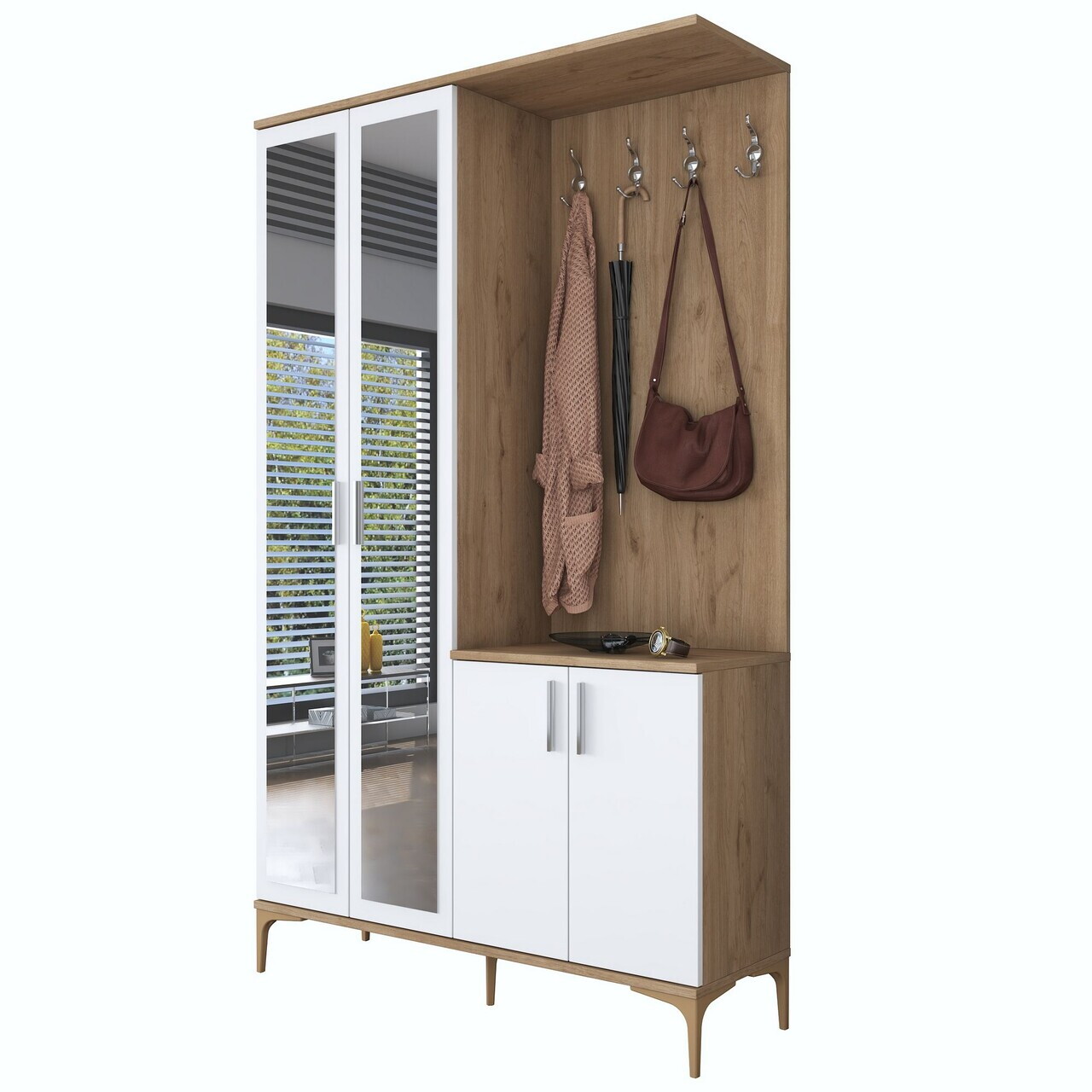 Cuier de perete, Hanah Home, EA147, 120x198.6x37.5 cm, PAL melaminat, Nuc/Alb - view 8