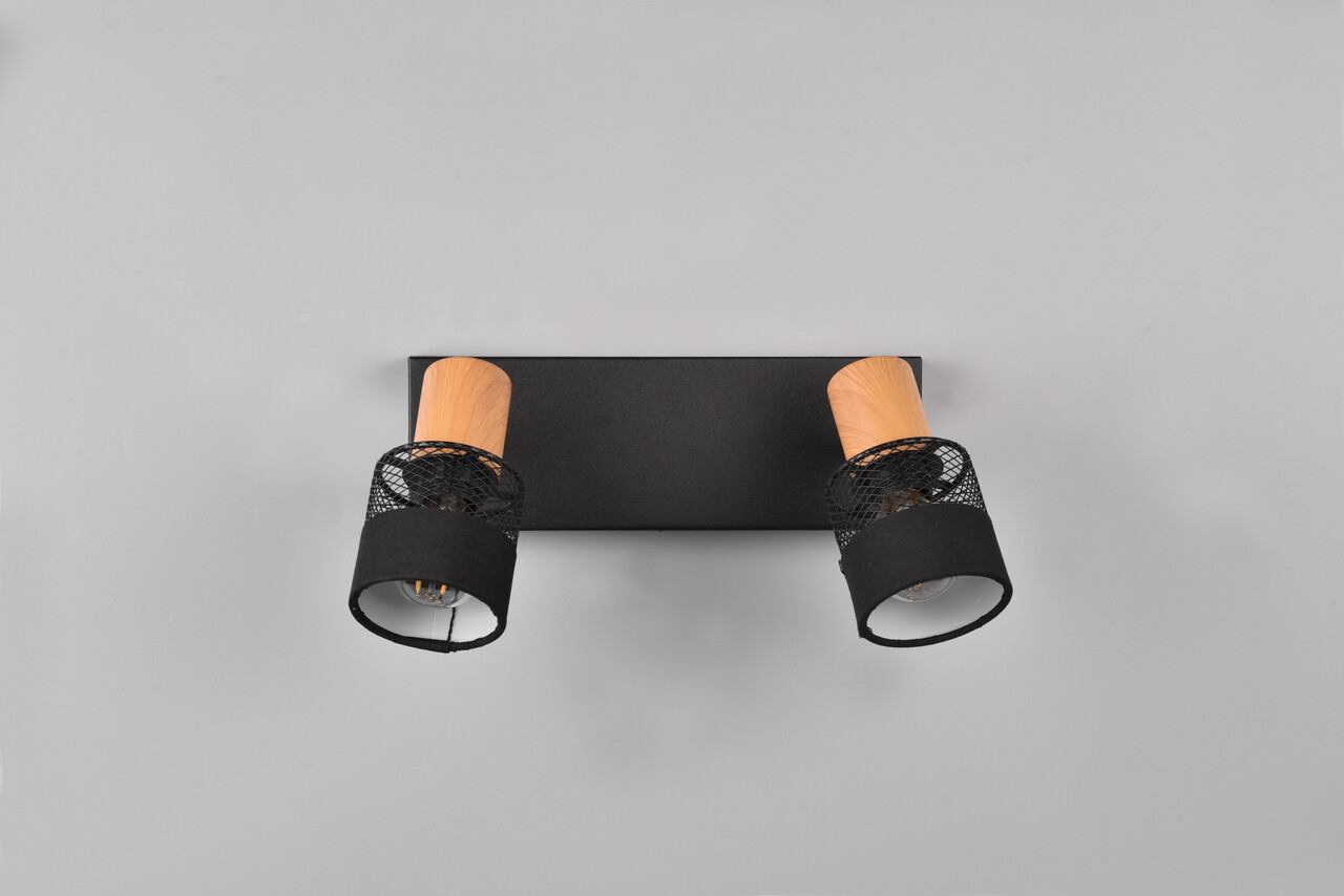 Plafoniera Nandini, TRIO, 38.5x8.5x17 cm, 10W, 2x E14, metal, negru mat/natur