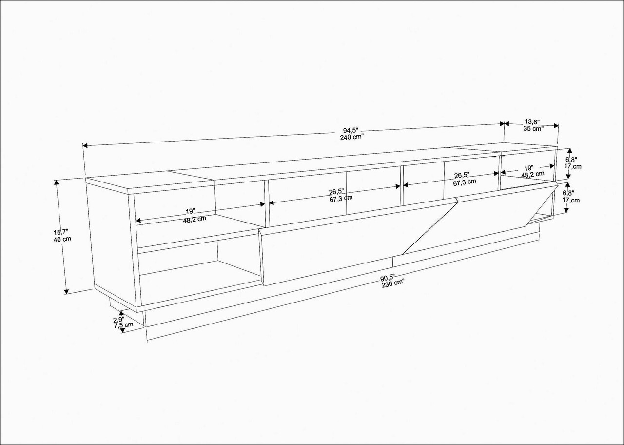 Comoda TV, Retricy, Rhodes, 240x37.1x47.4 cm, PAL, Alb