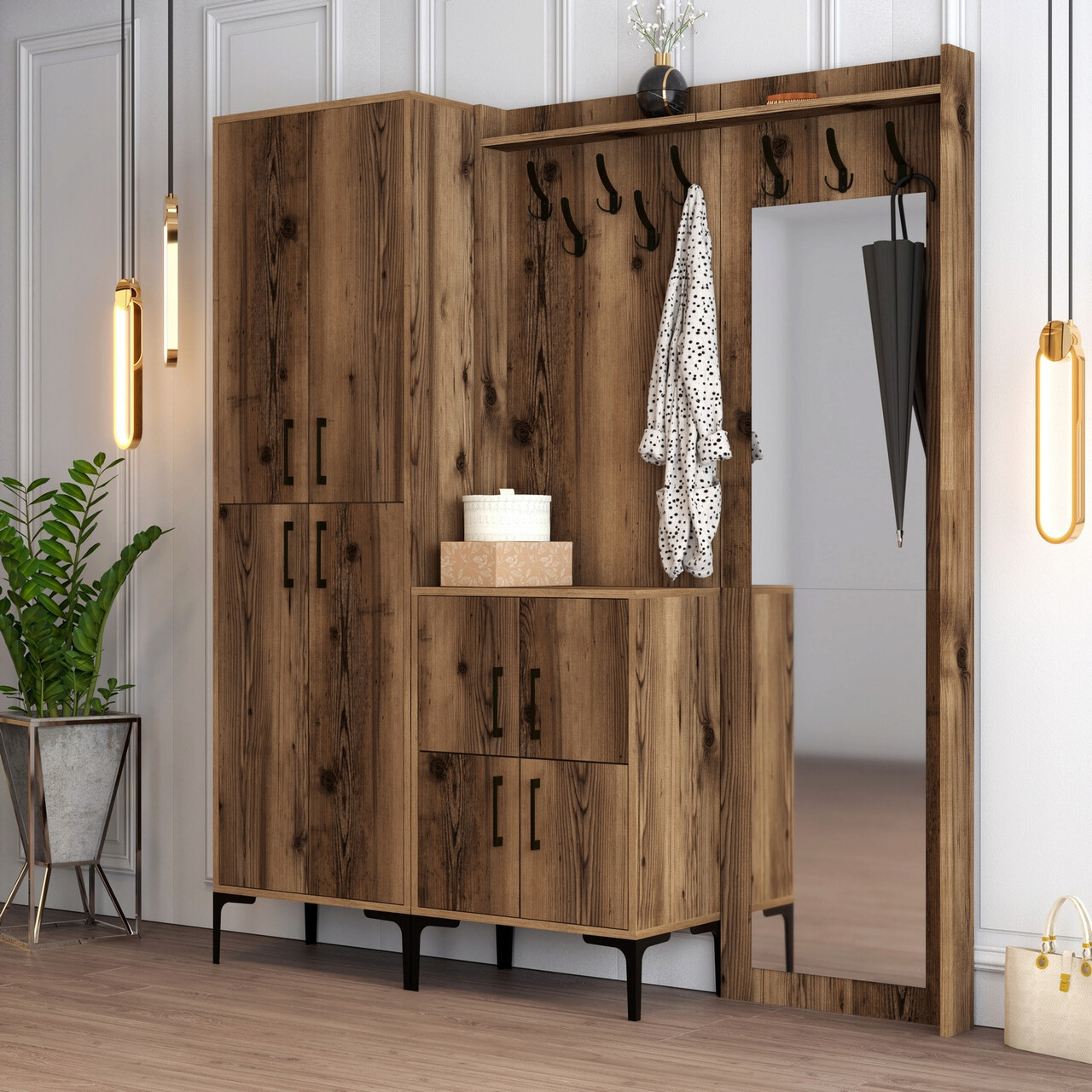 Cuier de perete, Hommy Craft, Berlin ABC, 180x200x35 cm, Maro - 1 | YEO