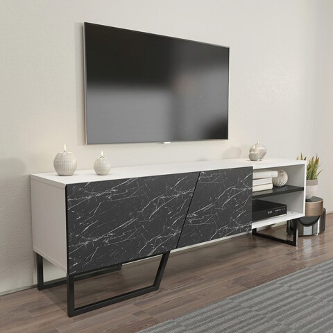 Comoda TV, Zena Home, Denasse, 150×50.5×35 cm, PAL, Alb negru mezoni.ro