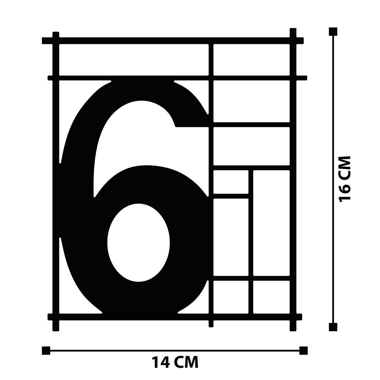 Numar casa pentru poarta/usa Six, metal, 14 x 16 cm, negru, cifra 6