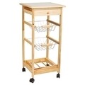 Carucior cu 2 rafturi si suport pentru sticle Creaciones Meng, 37x37x79 cm, lemn de pin