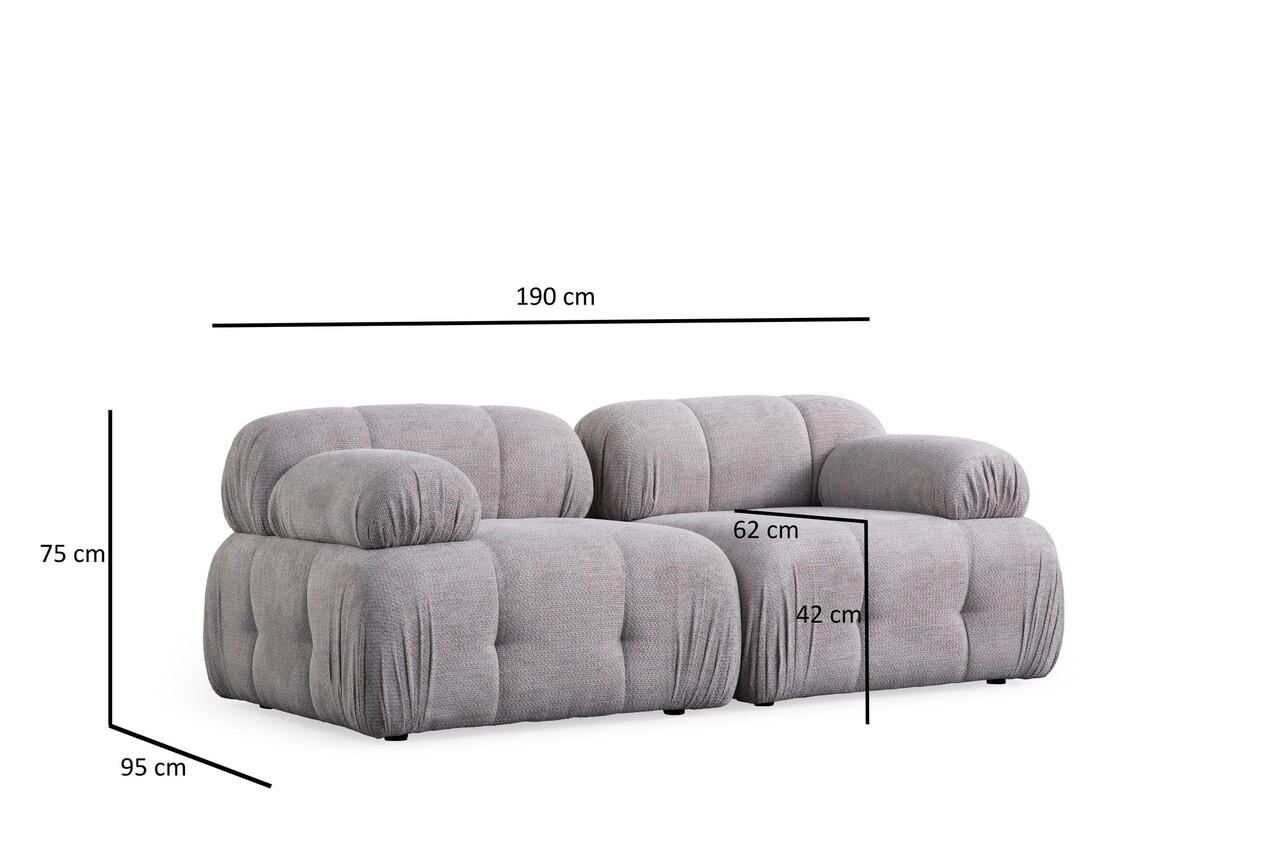 Canapea 2 locuri, Atelier del Sofa, 560ARE1558, Lemn de fag / PAL, Gri deschis
