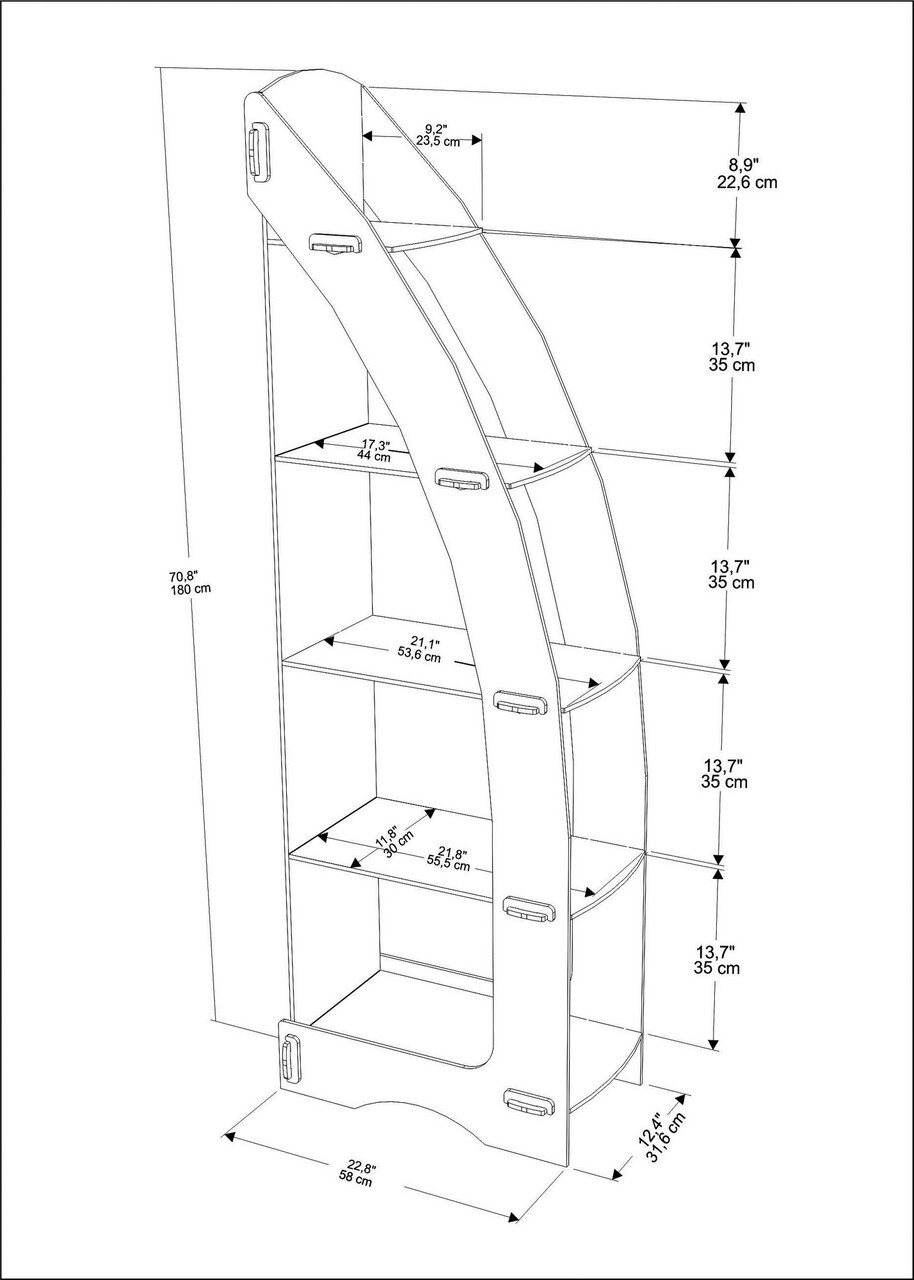 Corp biblioteca, Zena Home, Orsa, 58x180x31.6 cm, PAL, Stejar