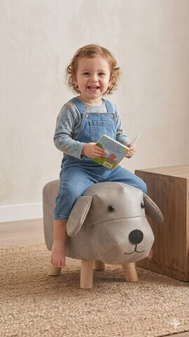 Scaun pentru copii, Hanah Home, Dog, 45x28x22 cm, PIELE FALSĂ, Bej