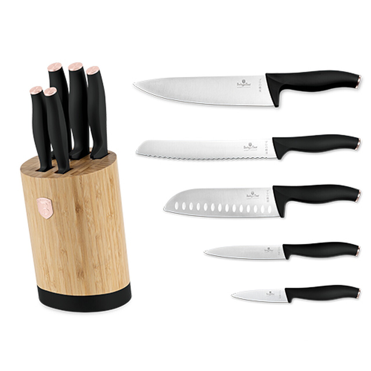 Set 5 cutite cu suport rotund Berlinger Haus, Black Rose, inox/bambus, negru/natur - imagine 8