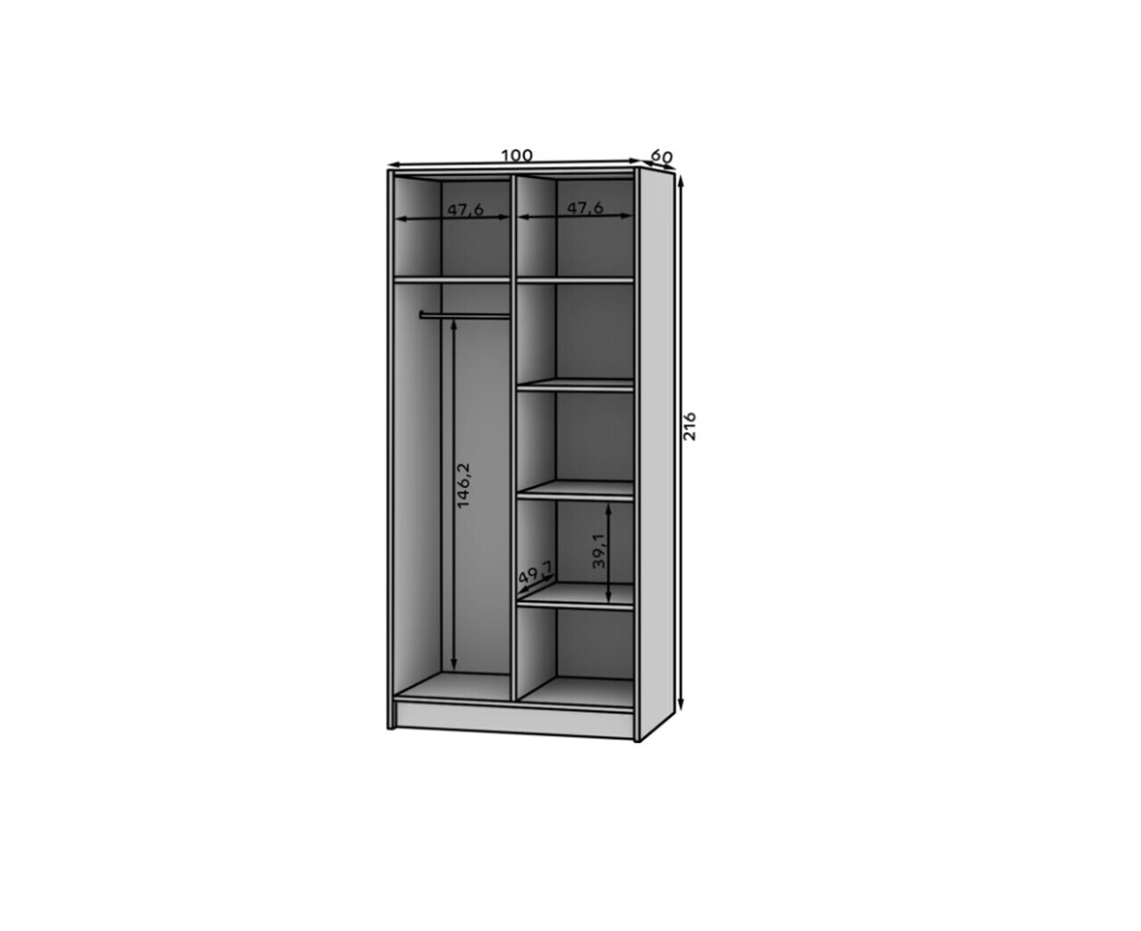 Dulap pentru haine ELTAP, K-SZA100, Mirtillo, 100x60x216 cm, PAL laminat, casmir — imaginea 10