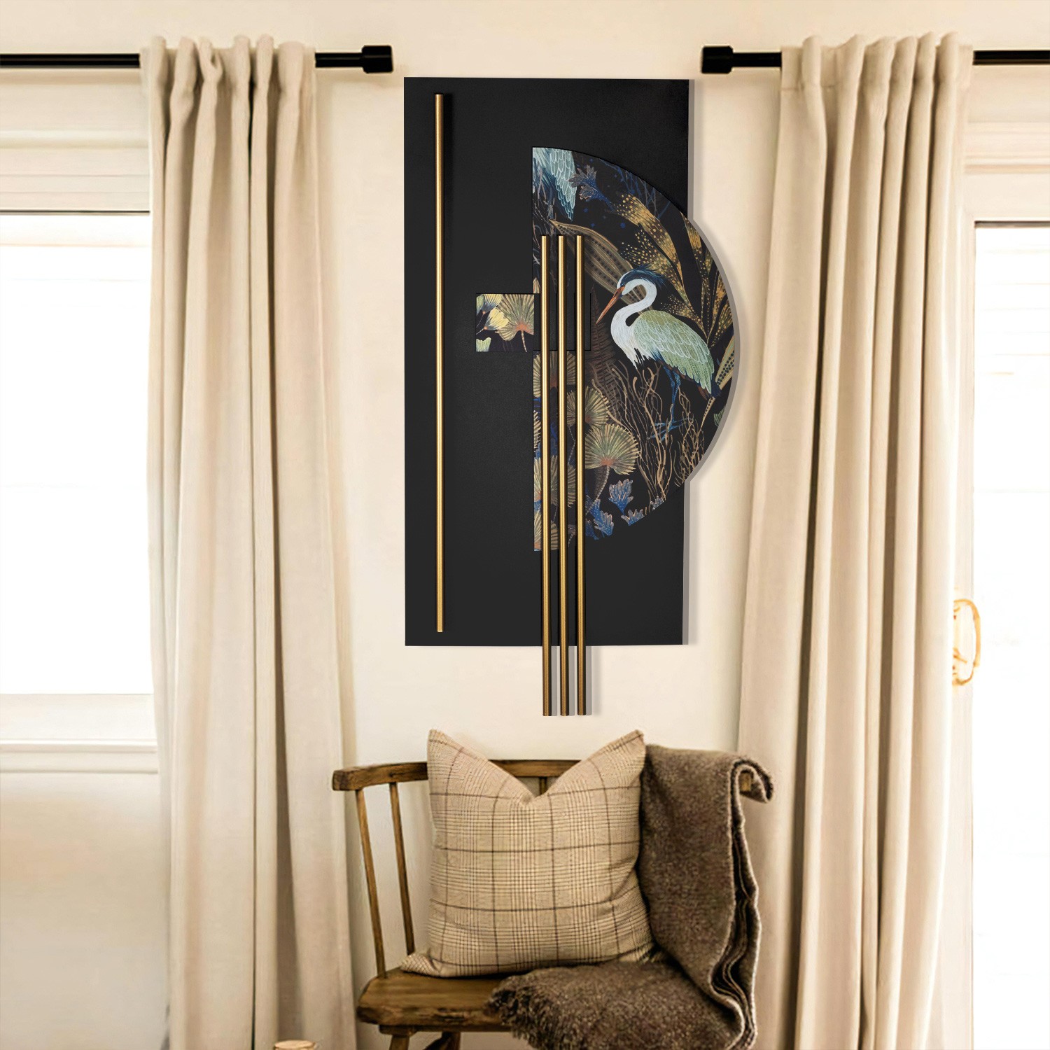 Decoratiune de perete, Grus, Dimensiuni: 55 x 106 cm, Multicolor