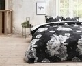 Lenjerie de pat pentru doua persoane, Royal Textile, Primaviera Deluxe Hayley Black, 3 piese, 100% bumbac satinat, alb/negru