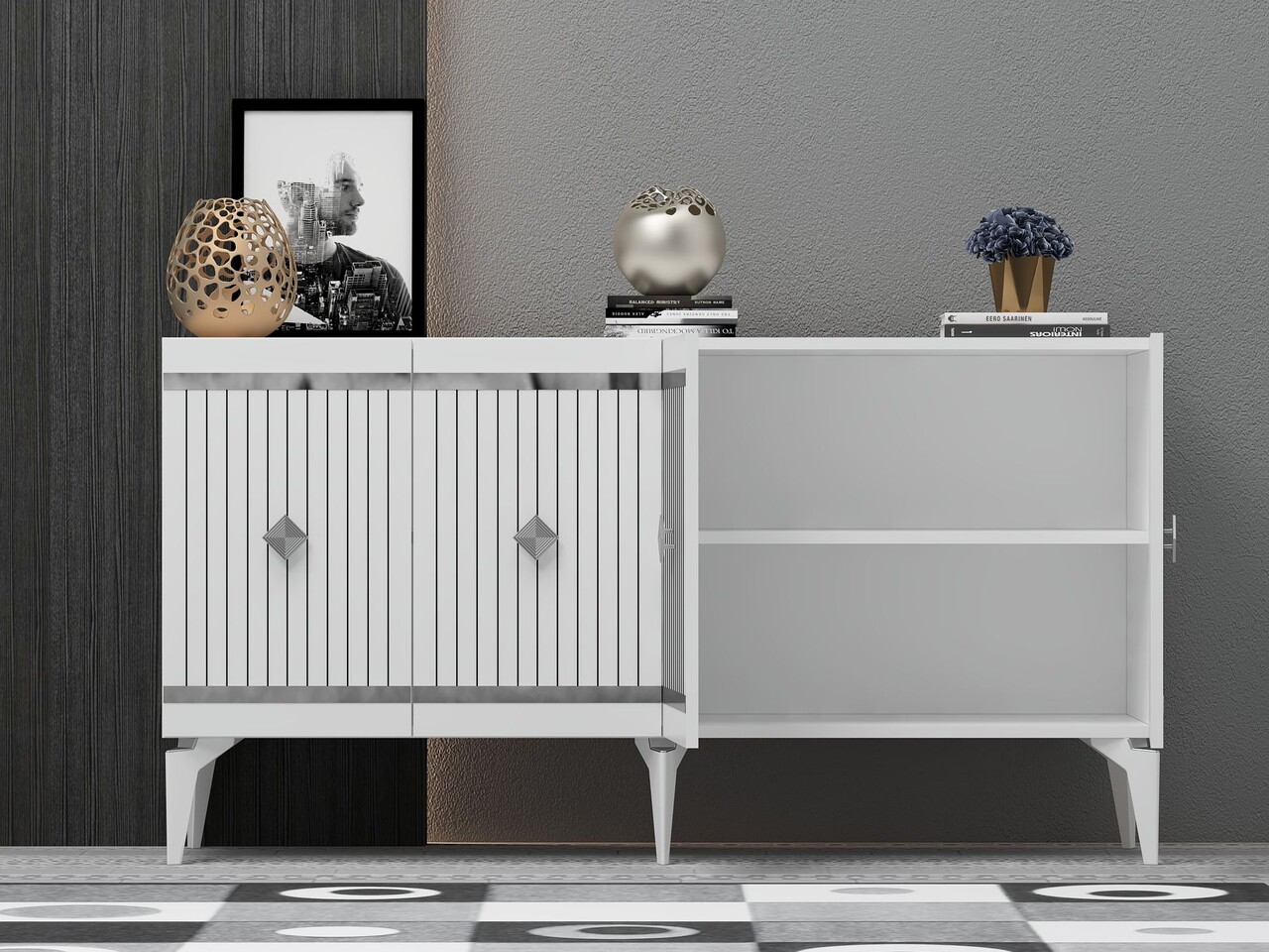 Consola, Hanah Home, Lenora, 150x79x40 cm, PAL , Alb / Argintiu - view 3