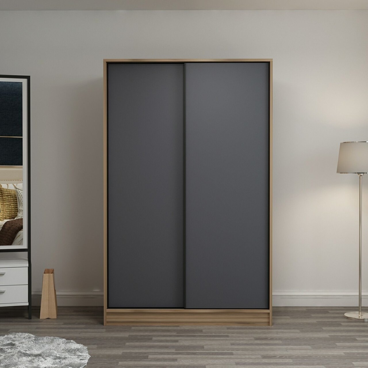 Dulap pentru haine, Minerva, Kale Anthracite Oak, 120x210x52 cm, PAL, Antracit / Stejar - 1 | YEO