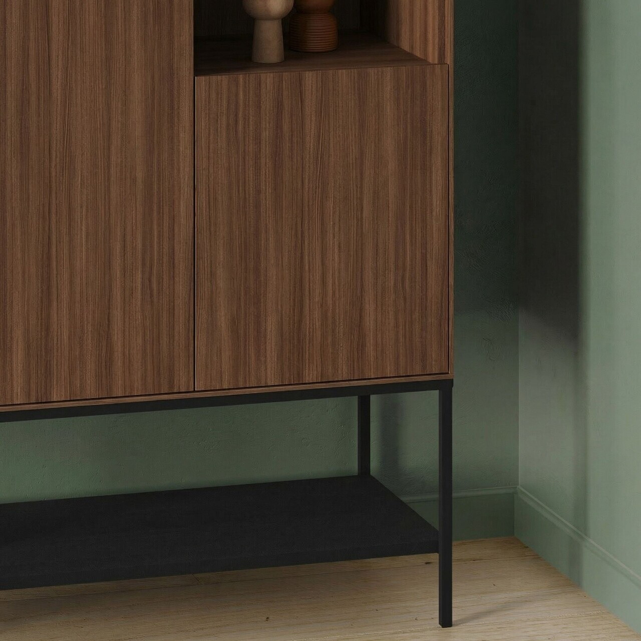 Consola, Hanah Home, Amira, 90x125x40 cm, PAL, Nuc Milano / Negru lemn / Negru — imaginea 4