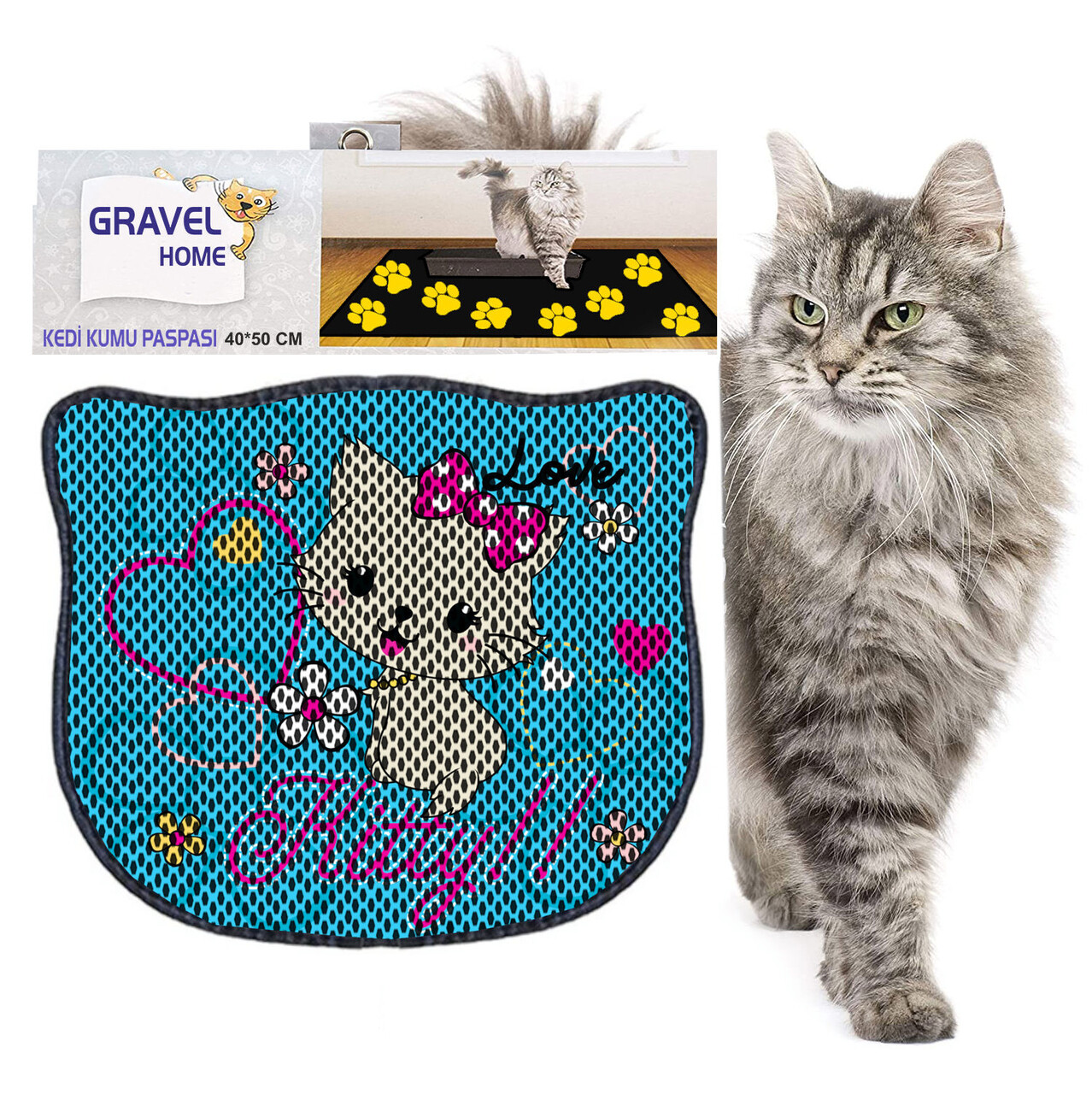 Covoras litiera pentru colectarea granulelor de nisip, Paws &amp; Whiskers, Kdkafa0066, 50% PVC/50% poliester, Multicolor - view 2