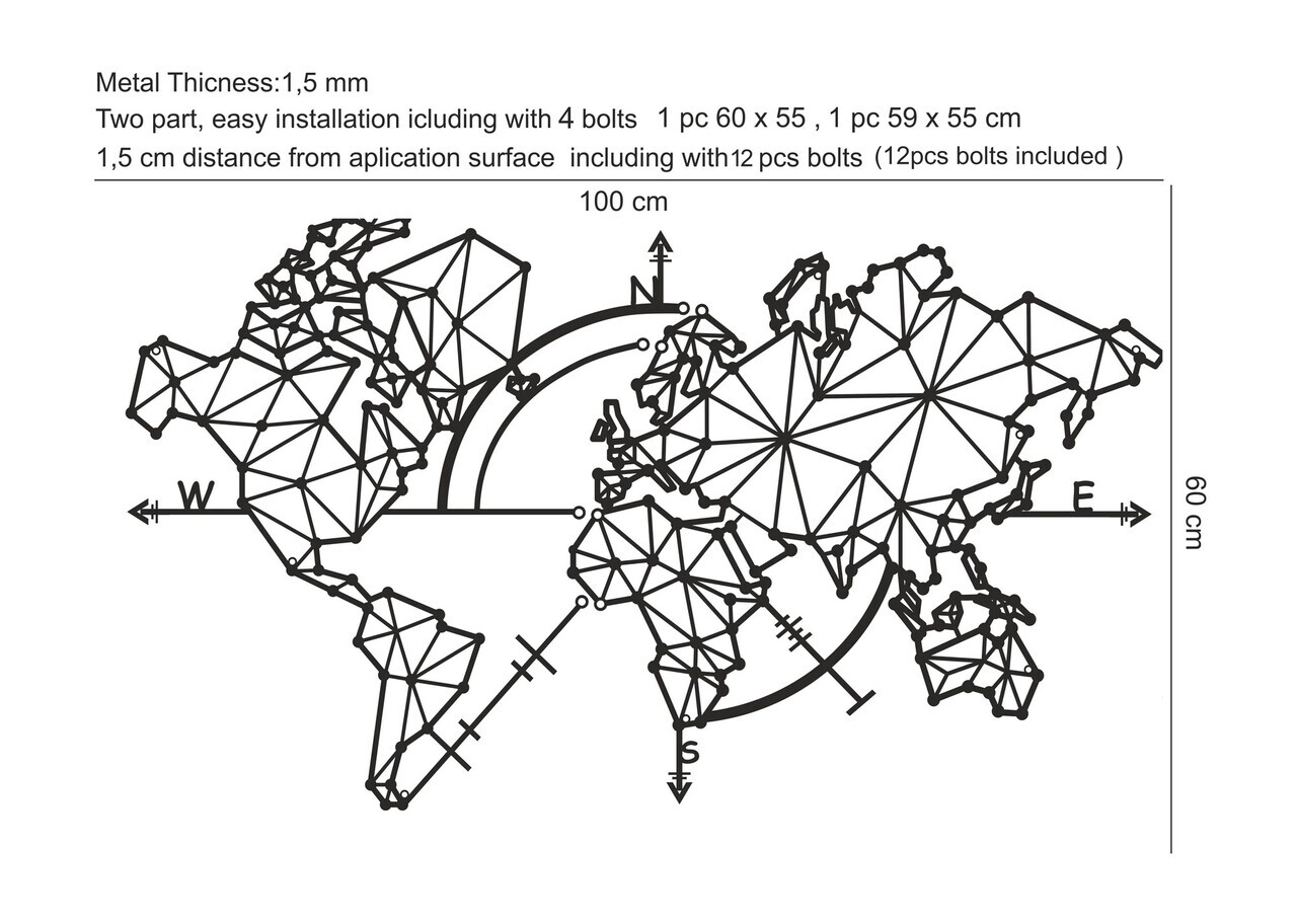 Decoratiune de perete, MAP-MET9017, Dimensiuni: 100 x 60 x 1,5 cm, Negru — imaginea 4