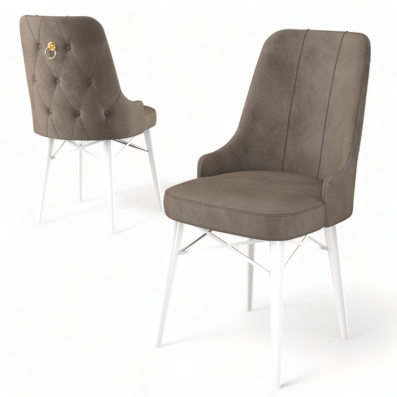 Set de scaune, Charlotte, Pare, Metal, Cappuccino / Alb - 2 | YEO