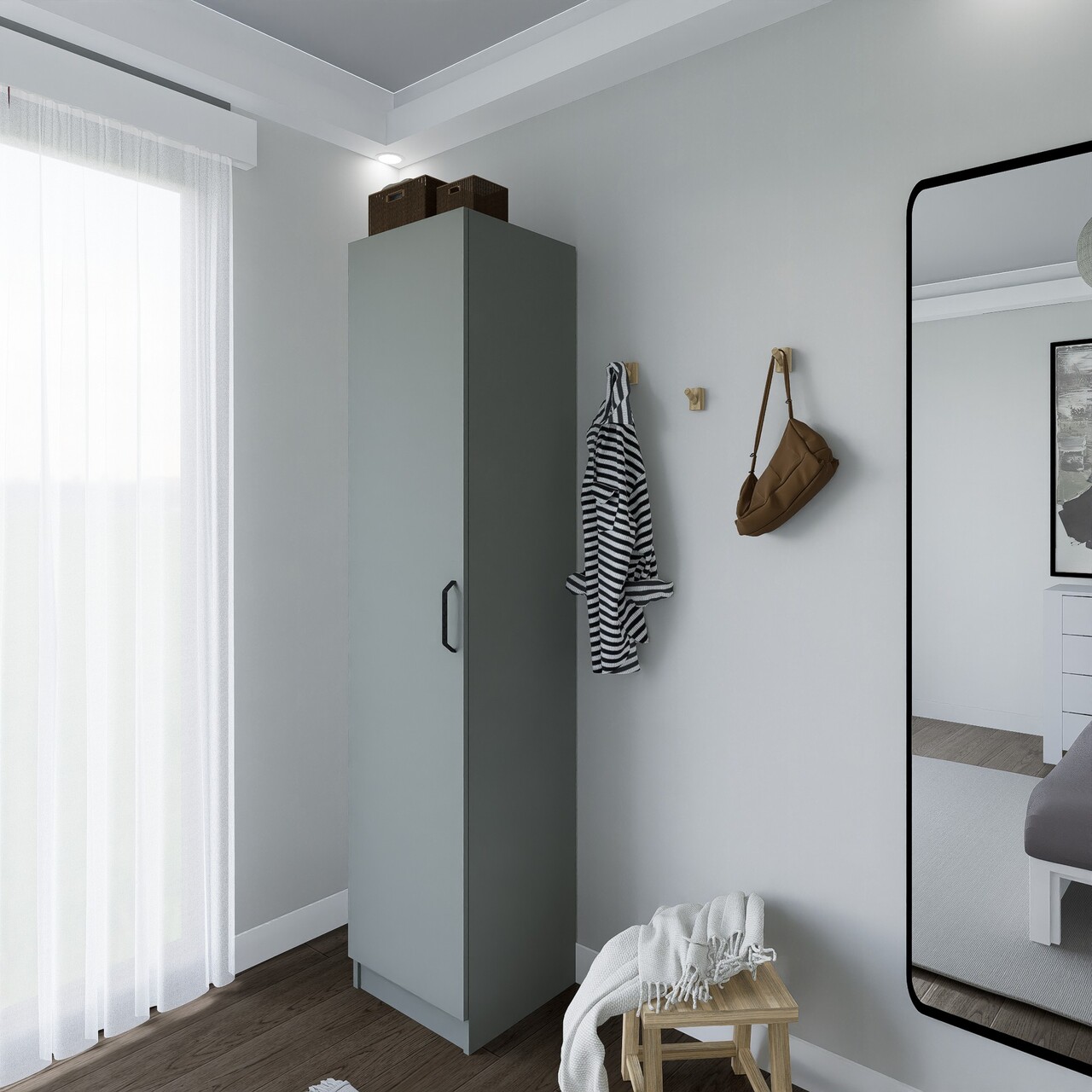 Dulap pentru haine, Miwood, Yaman 1600-040, 40x182x47 cm, PAL, Gri - 2 | YEO