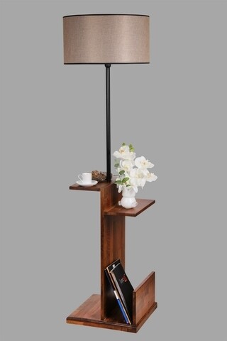 Lampadar cu rafturi, Luin, 8274-6, E27, 60 W, metal/lemn/textil