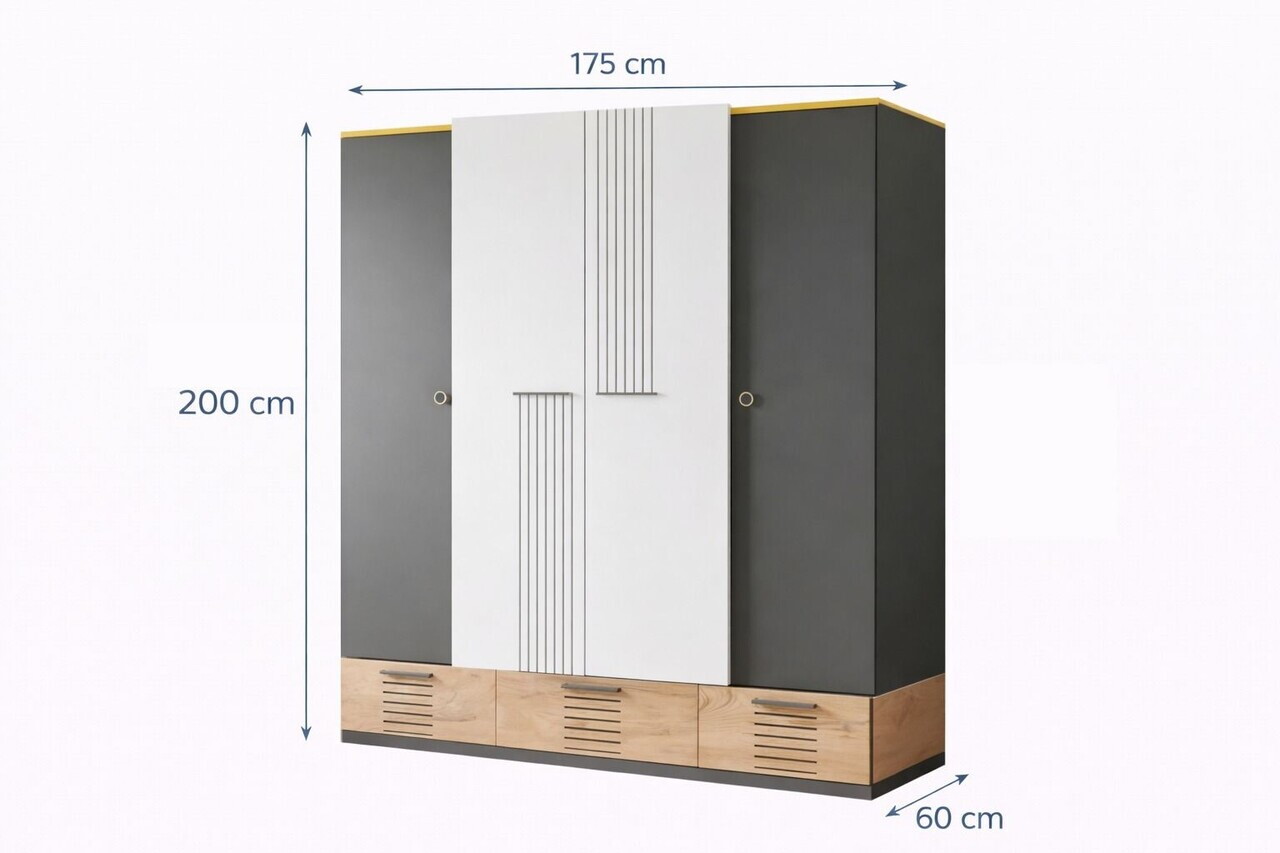 Dulap pentru haine, Hanah Home, Relax 4, 175x200x60 cm, PAL, Alb / Antracit / Galben / Maro - view 3