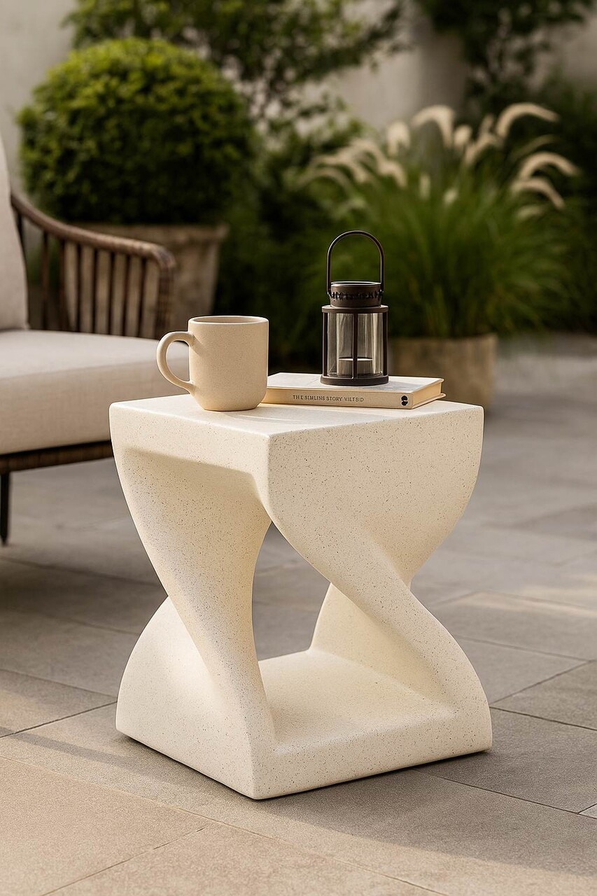 Masuta de cafea, Mauro Ferretti, Z Shape, 34x34x45 cm, utilizare interior / exterior,  oxid de magneziu, crem - view 2