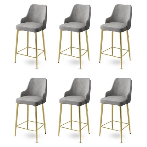 Set scaune de bar 6 piese, Charlotte, Enox, Metal, Gri / Auriu