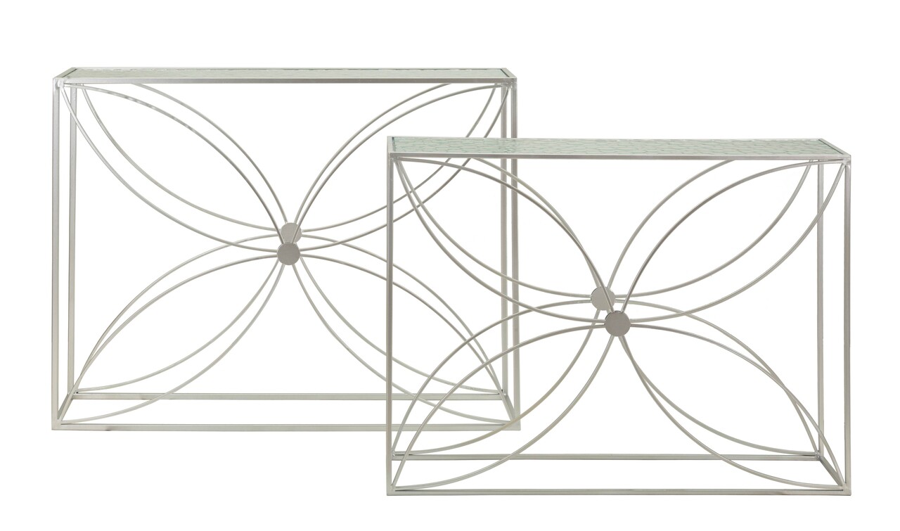 Set 2 console, Mauro Ferretti, Paradise, 100x30x78 cm, metal/sticla, argintiu - imagine 5