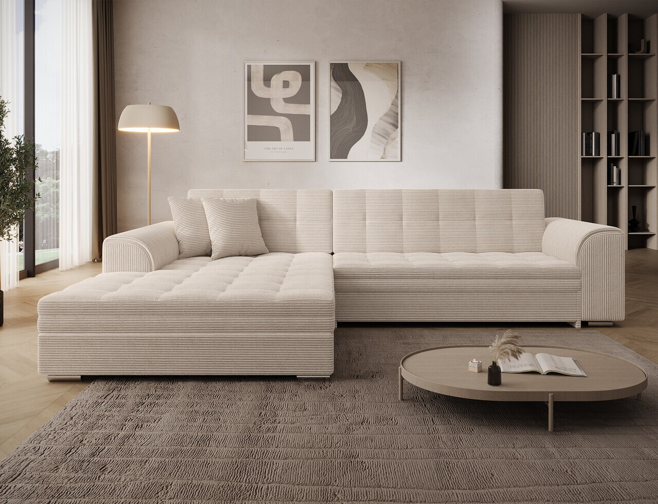 Coltar extensibil stanga 4 locuri ELTAP, Sorento, 296x194x78 cm, lemn/poliester, bej — imaginea 3