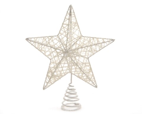 Varf decorativ pentru brad Star, Decoris, 20x23 cm, metal, alb