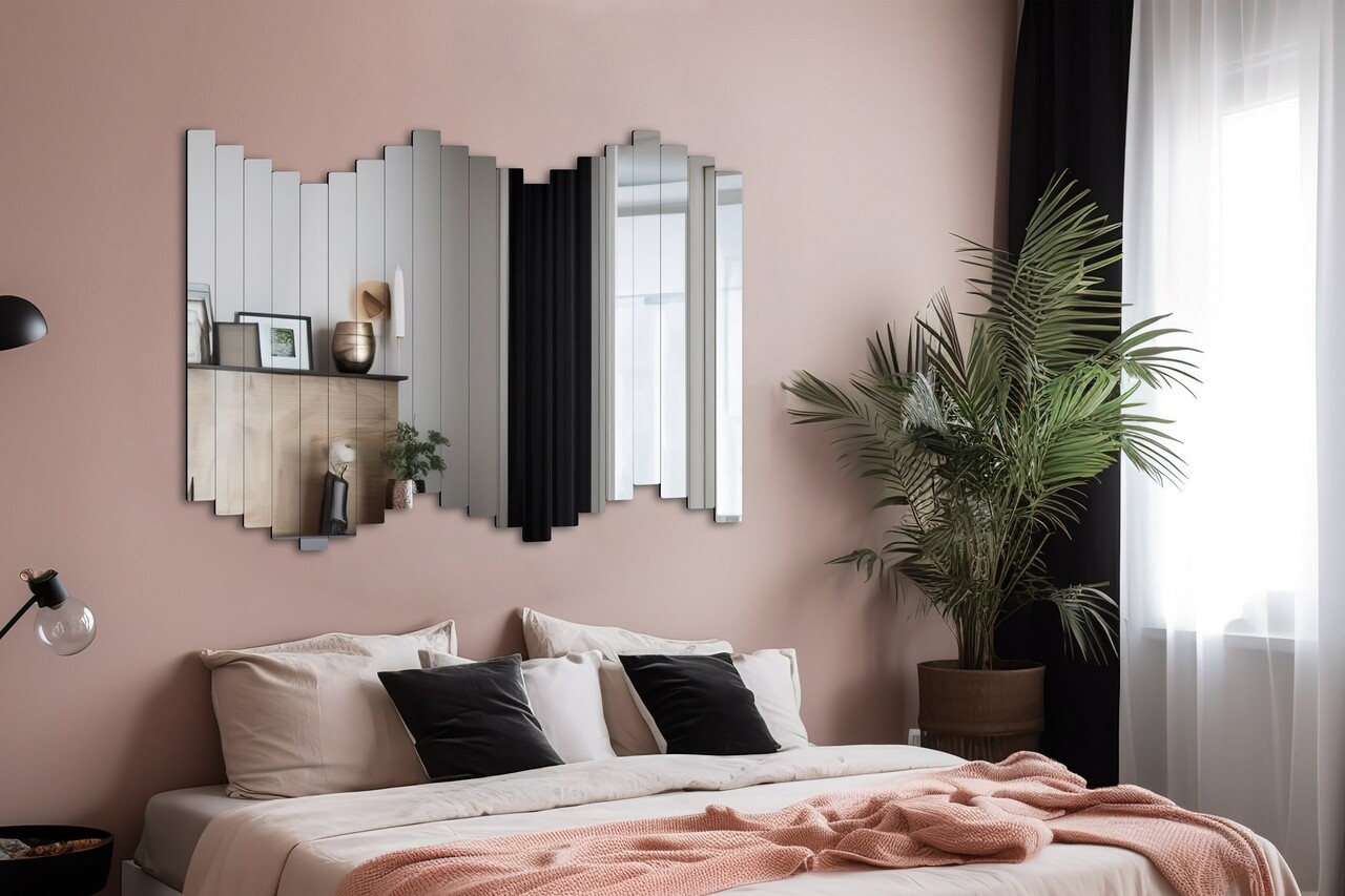 Oglinda decorativa, Mirrorland, Rectangular Stripe, Oglindă indestructibilă cu obturator, Argintiu - 1 | YEO