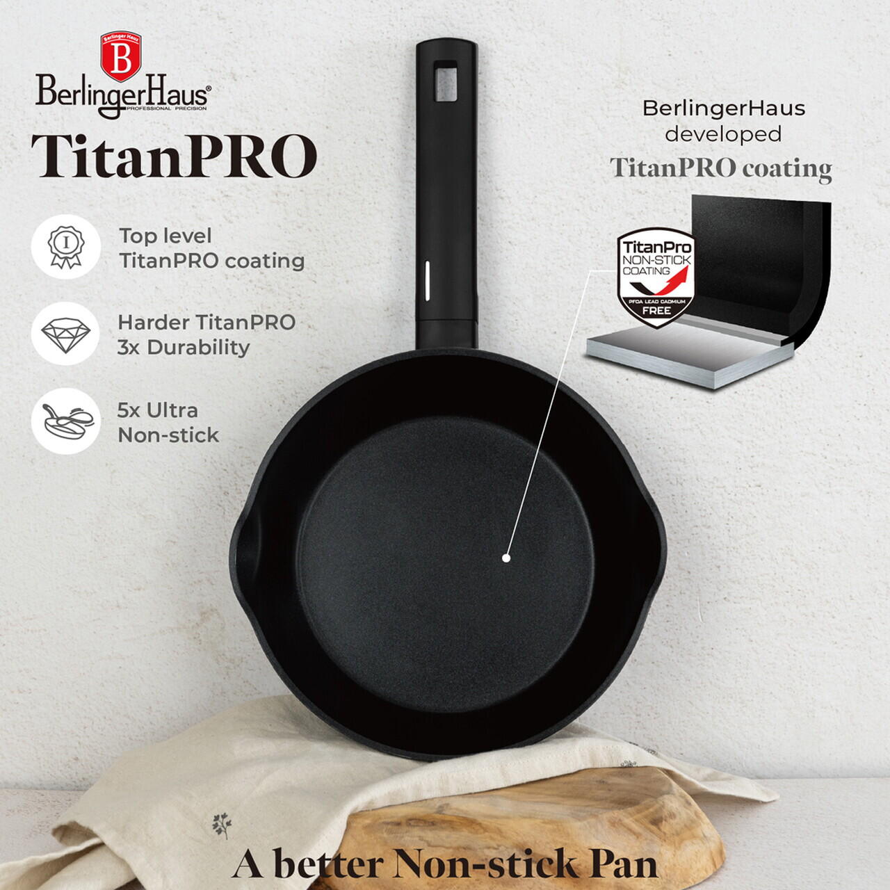 Tigaie adanca Berlinger Haus, Matte Black, 24 cm, 2.3 L, aluminiu forjat, negru - imagine 12