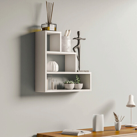 Raft de perete, kalune design, piramit, 62x62x18 cm, alb