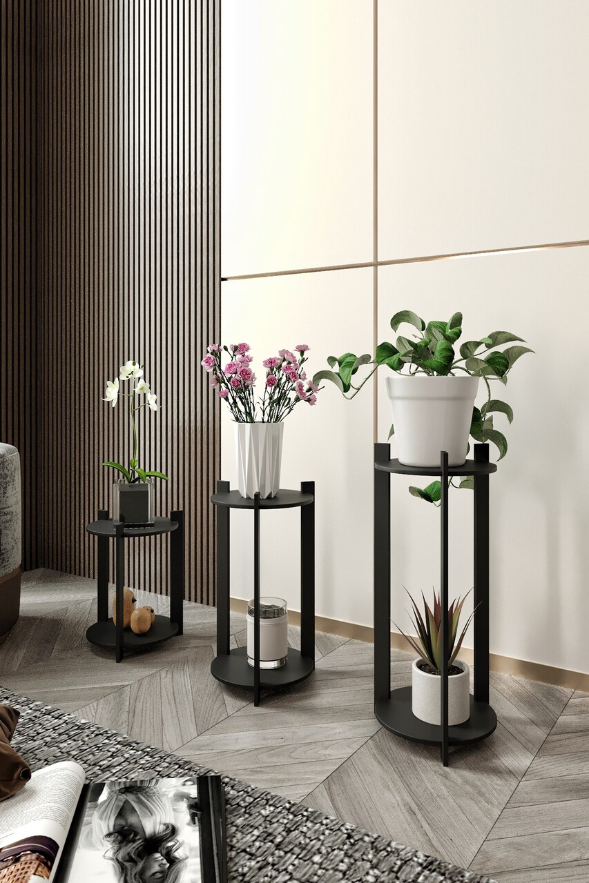 Suport din lemn pentru plante, Hanah Home, Flower Desk Round, MDF , Negru - view 2