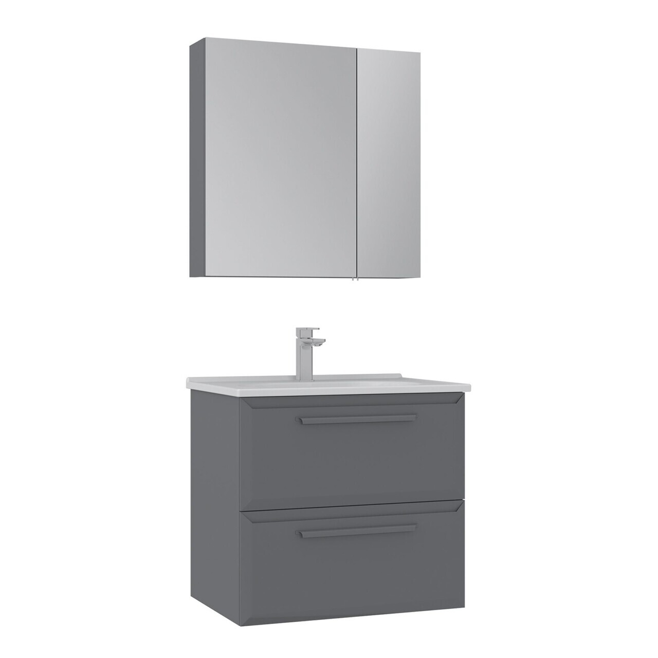 Set Dulap de Baie cu Chiuvetă și Oglindă (2 Piese), Hanah Home, Nuvola 65 v2, Gri — imaginea 4
