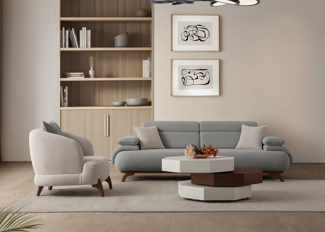 Canapea 3 locuri, Atelier del Sofa, 752EST1147, Lemn de carpen/PAL melaminat, Gri - view 5