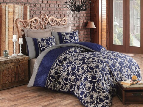 Lenjerie de pat dubla super king (fr), 3 piese, pera - dark blue, cotton box, bumbac satinat