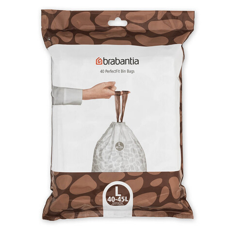 Set 40 saci de gunoi, Brabantia, PerfectFit, marimea L, 45 L, nailon, alb